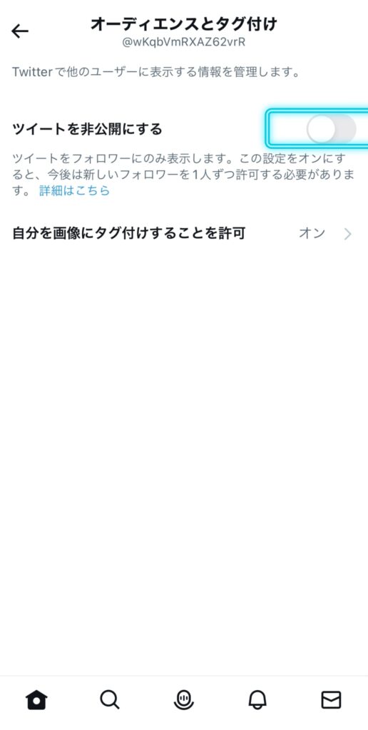 オーディエンスとタグ付けの画面。ツイートを非公開にするか選べる。