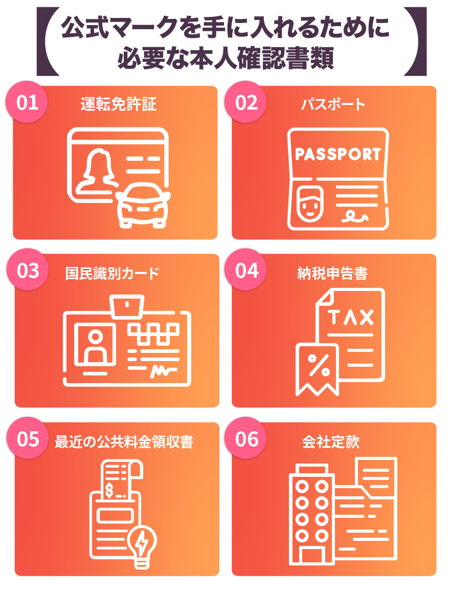 公式マークを手に入れるために必要な本人確認書類