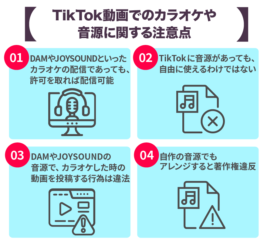 TikTok動画でのカラオケや音源に関する注意点