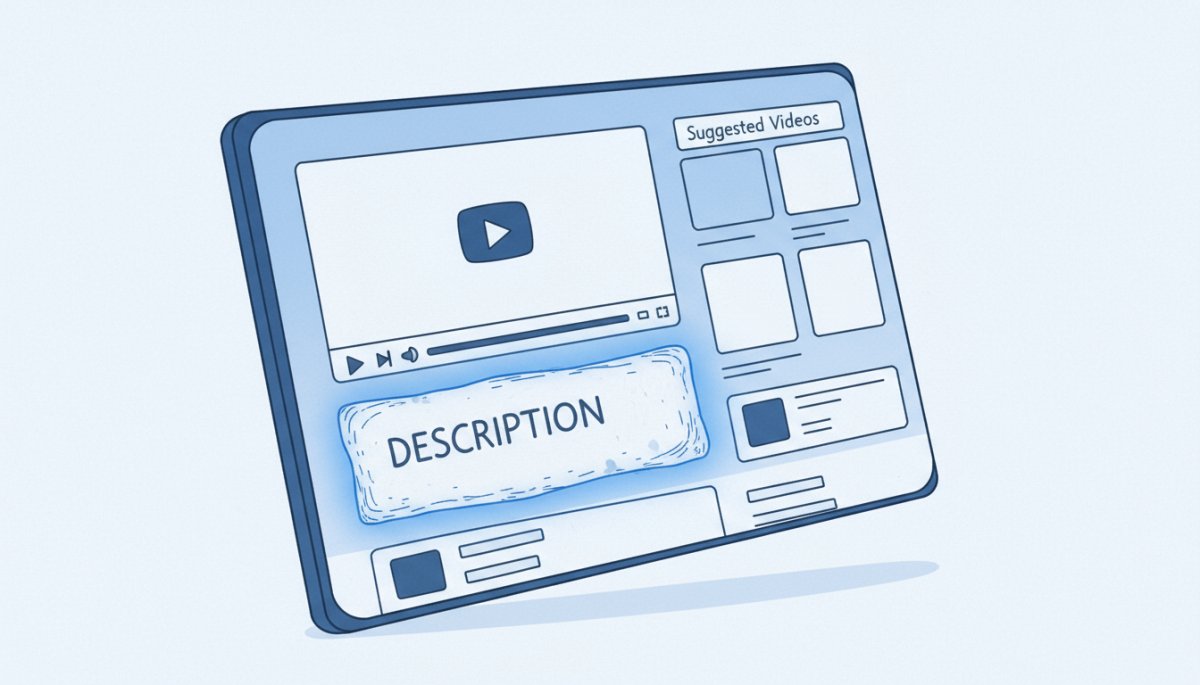 YouTube概要欄の表示位置と基本構造を示すイラスト