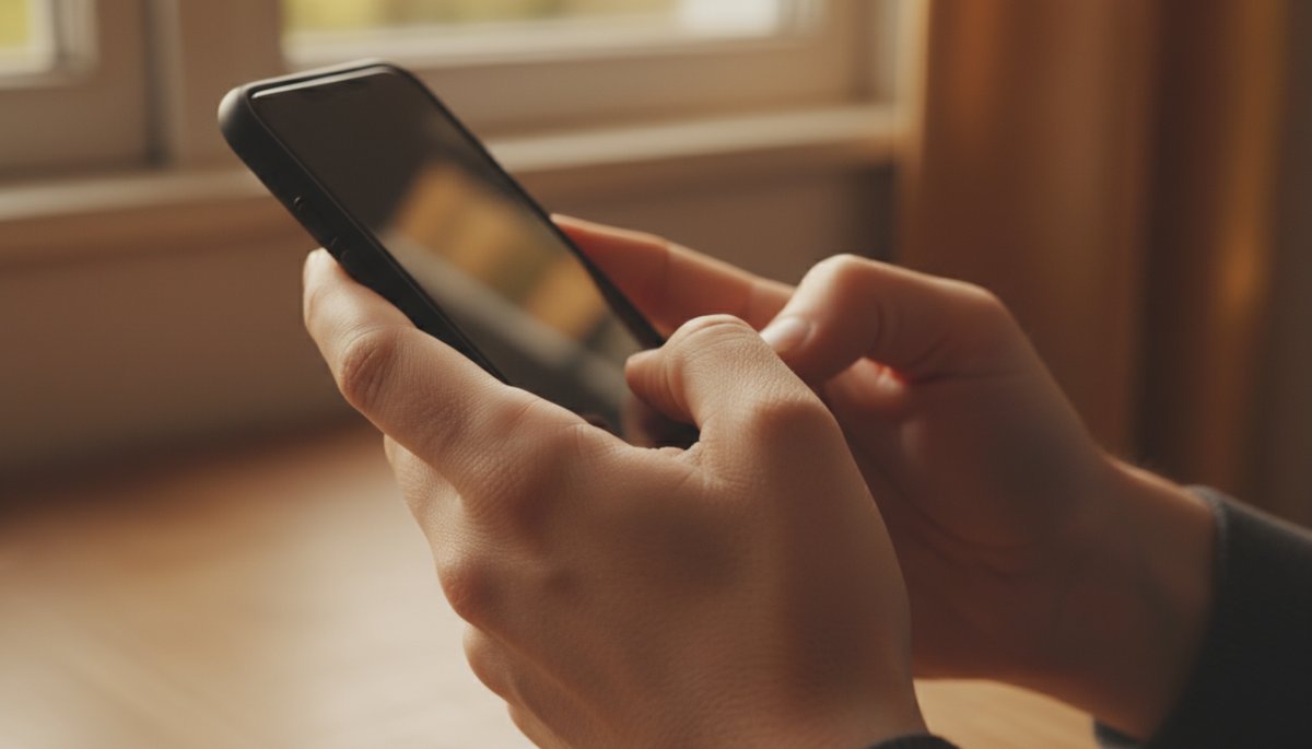 注意マークとスマートフォンを持つ手元のイメージ