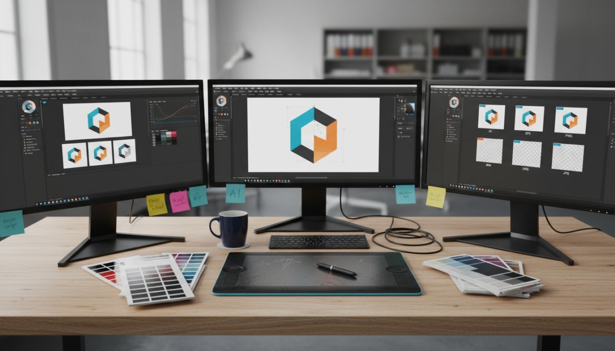 ロゴデザインの技術的チェックリスト作業風景